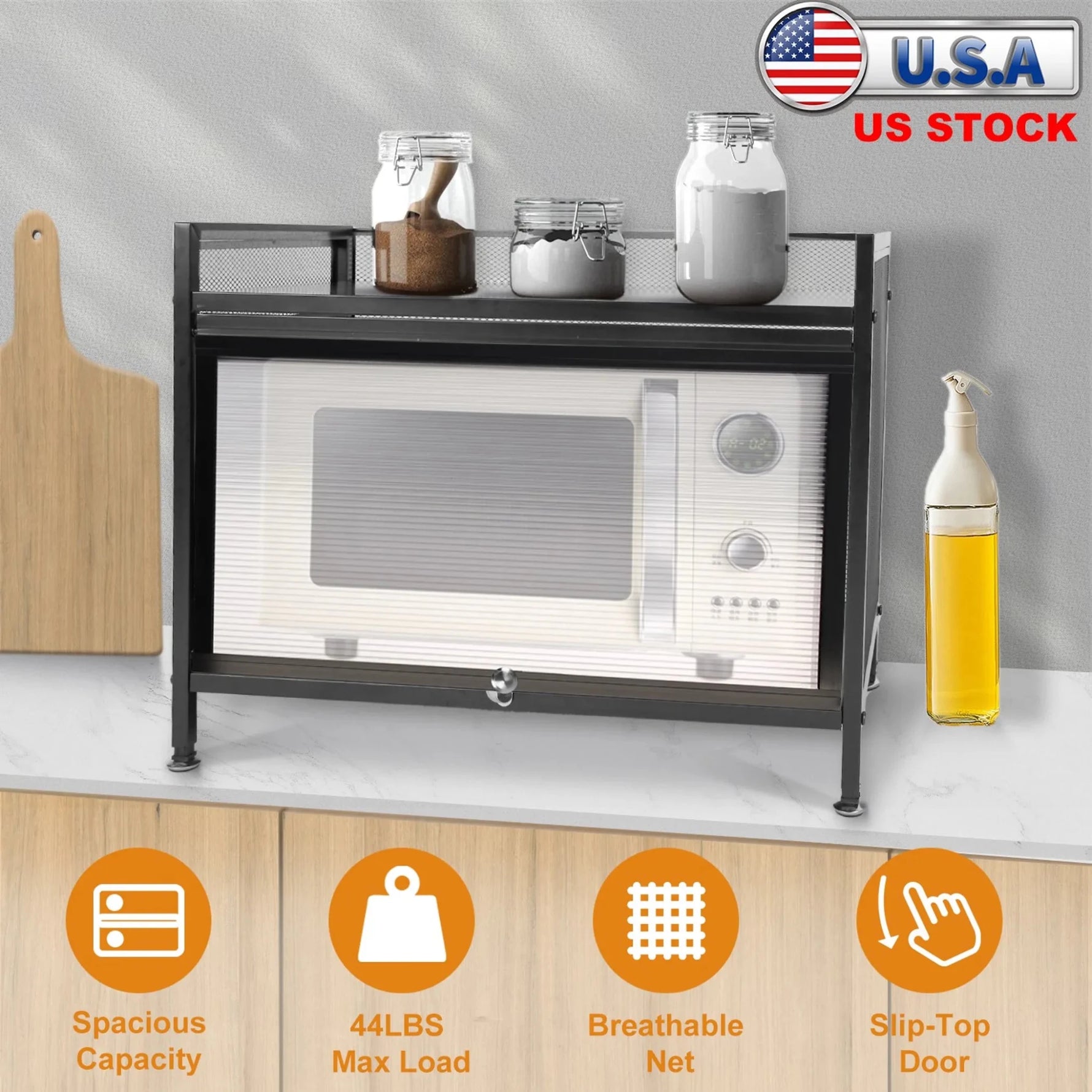 Bakers Rack Carbon Steel Kitchen Storage Cabinets Microwave Stand-AMAZON FACTORY