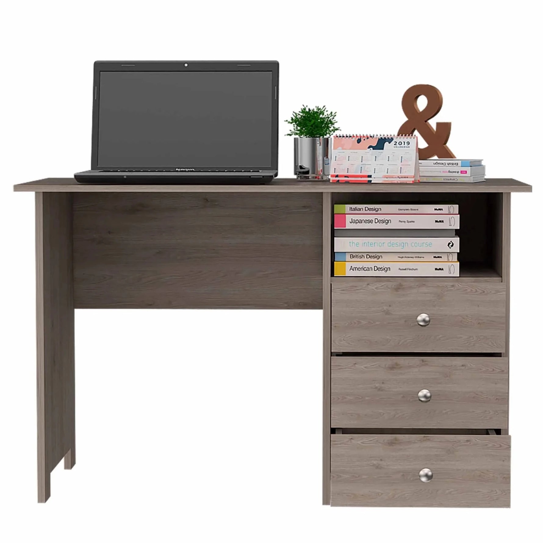 Bianco Writing Computer Desk, Three Drawers, One Shelf-AMAZON FACTORY