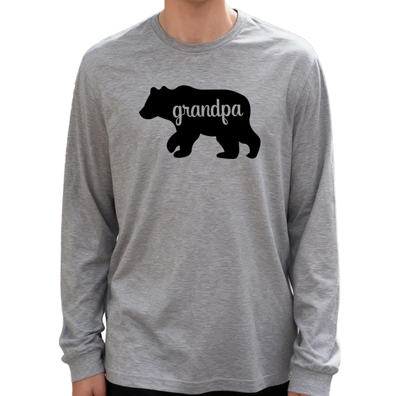 Black Bear Men's Long Sleeve T-Shirt 180g 100% Cotton Printed Crew Neck Casual Daily Wear Soft and Breathable-AMAZON FACTORY