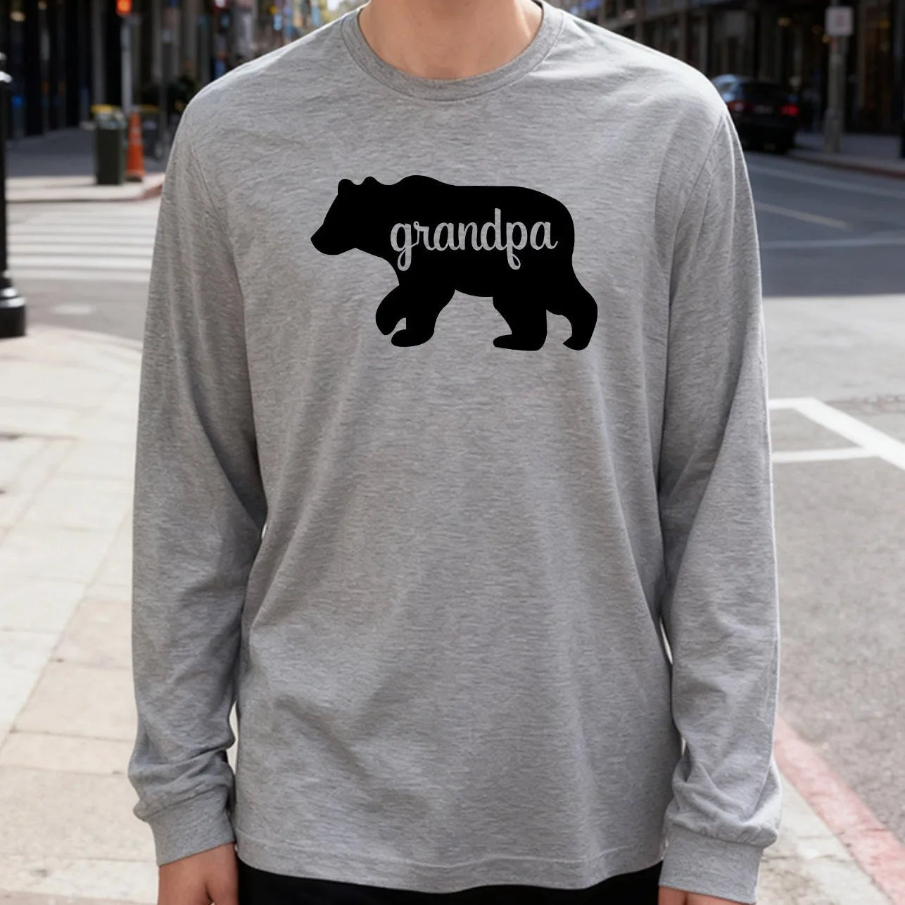 Black Bear Men's Long Sleeve T-Shirt 180g 100% Cotton Printed Crew Neck Casual Daily Wear Soft and Breathable-AMAZON FACTORY