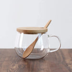 Borosilicate Glass Teacup w/ bamboo lid & spoon 11oz-AMAZON FACTORY