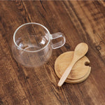 Borosilicate Glass Teacup w/ bamboo lid & spoon 11oz-AMAZON FACTORY
