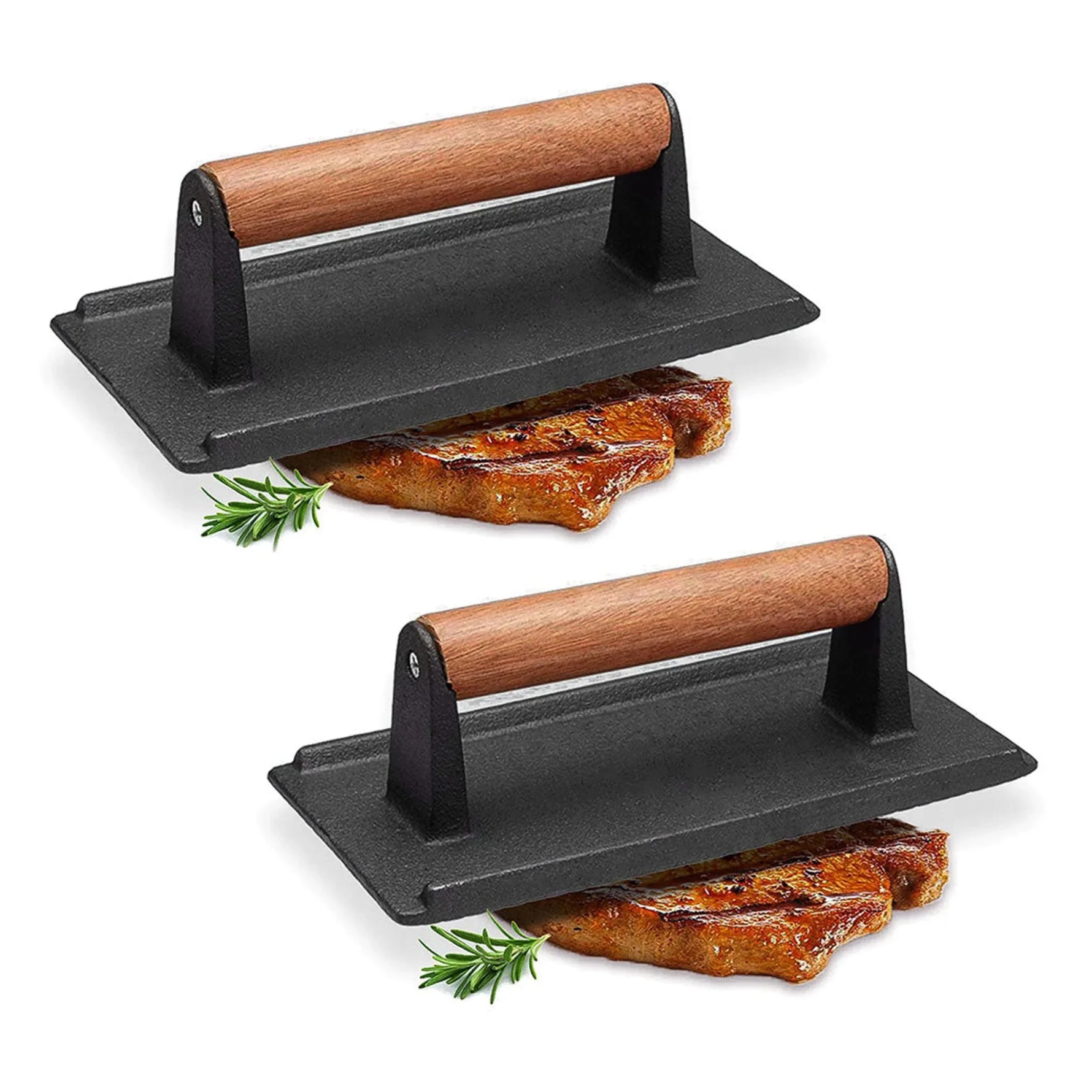 Cast Iron Bacon Meat Steak Press Grill BBQ with Wood Handle Weight Plate-AMAZON FACTORY