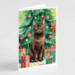 Cat By Christmas Tree Greeting Cards - Size: 5X7 | Pack Of: 8 | Collection name: Cat by christmas tree-AMAZON FACTORY