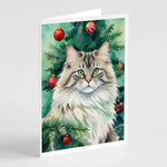 Cat By Christmas Tree Greeting Cards - Size: 5X7 | Pack Of: 8 | Collection name: Cat by christmas tree-AMAZON FACTORY