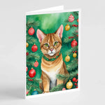 Cat By Christmas Tree Greeting Cards - Size: 5X7 | Pack Of: 8 | Collection name: Cat by christmas tree-AMAZON FACTORY