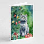 Cat By Christmas Tree Greeting Cards - Size: 5X7 | Pack Of: 8 | Collection name: Cat by christmas tree-AMAZON FACTORY