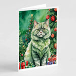 Cat By Christmas Tree Greeting Cards - Size: 5X7 | Pack Of: 8 | Collection name: Cat by christmas tree-AMAZON FACTORY