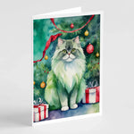 Cat By Christmas Tree Greeting Cards - Size: 5X7 | Pack Of: 8 | Collection name: Cat by christmas tree-AMAZON FACTORY
