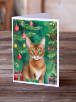 Cat By Christmas Tree Greeting Cards - Size: 5X7 | Pack Of: 8 | Collection name: Cat by christmas tree-AMAZON FACTORY