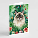 Cat By Christmas Tree Greeting Cards - Size: 5X7 | Pack Of: 8 | Collection name: Cat by christmas tree-AMAZON FACTORY
