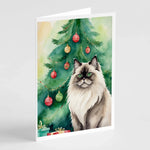 Cat By Christmas Tree Greeting Cards - Size: 5X7 | Pack Of: 8 | Collection name: Cat by christmas tree-AMAZON FACTORY