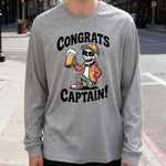 Congrats Captain Men's Long Sleeve T-Shirt 180g 100% Cotton Printed Crew Neck Casual Daily Wear Soft and Breathable-AMAZON FACTORY
