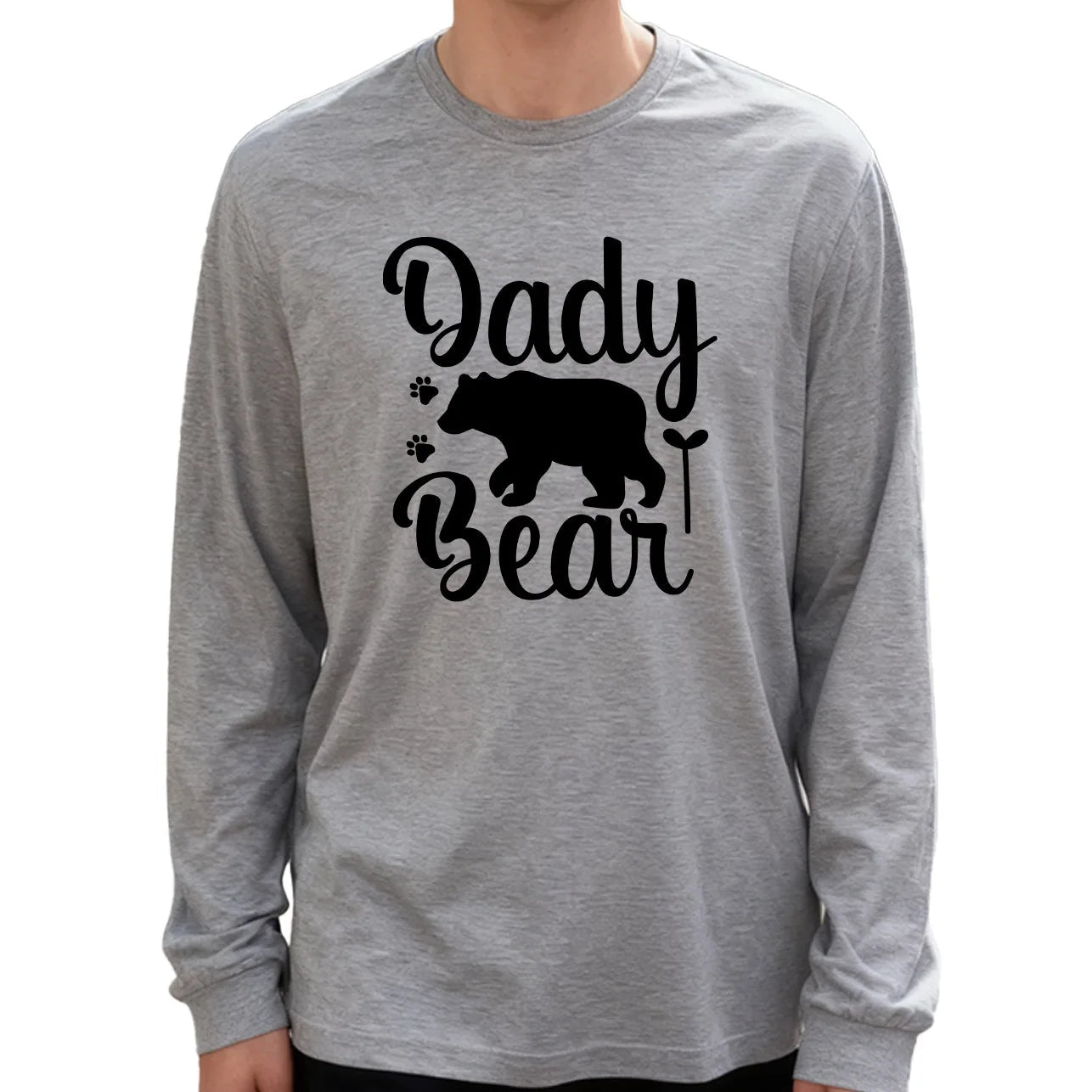 Dady Bear Men's Long Sleeve T-Shirt 180g 100% Cotton Printed Crew Neck Casual Daily Wear Soft and Breathable-AMAZON FACTORY