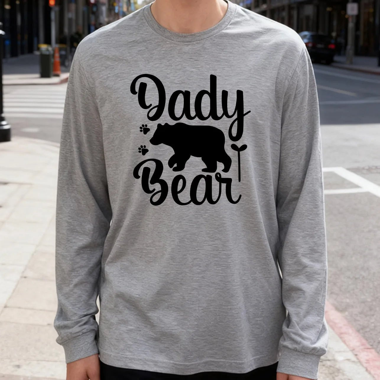 Dady Bear Men's Long Sleeve T-Shirt 180g 100% Cotton Printed Crew Neck Casual Daily Wear Soft and Breathable-AMAZON FACTORY