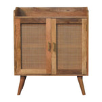 Distressed Solid Wood Inlaid Rattan Accent Cabinet With Two Doors - AMAZON FACTORY