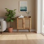 Distressed Solid Wood Inlaid Rattan Accent Cabinet With Two Doors - AMAZON FACTORY