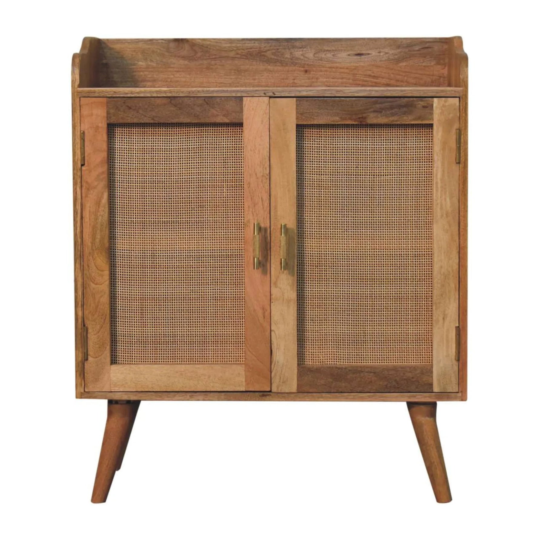 Distressed Solid Wood Inlaid Rattan Accent Cabinet With Two Doors - AMAZON FACTORY