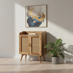 Distressed Solid Wood Inlaid Rattan Accent Cabinet With Two Doors - AMAZON FACTORY