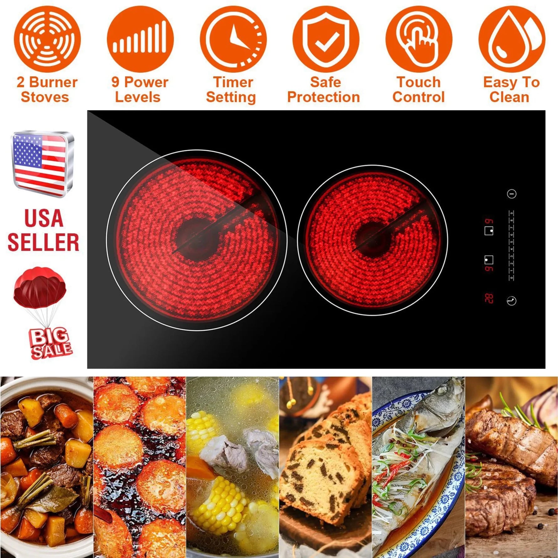 Dual Induction Burners Electric Cooktop 110V Total 1900W Electric-AMAZON FACTORY