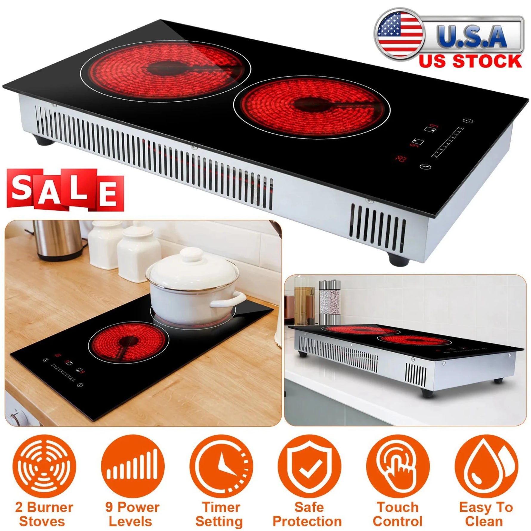 Dual Induction Burners Electric Cooktop 110V Total 1900W Electric-AMAZON FACTORY