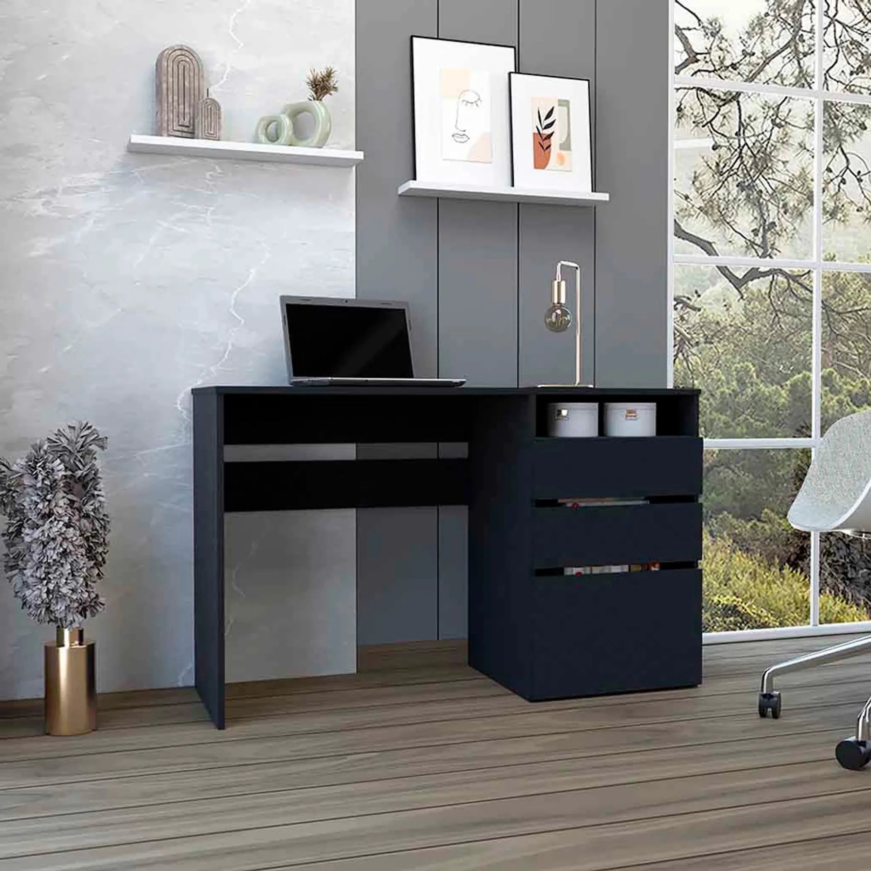 Dublin Three Drawer Computer Desk, One Shelf-AMAZON FACTORY