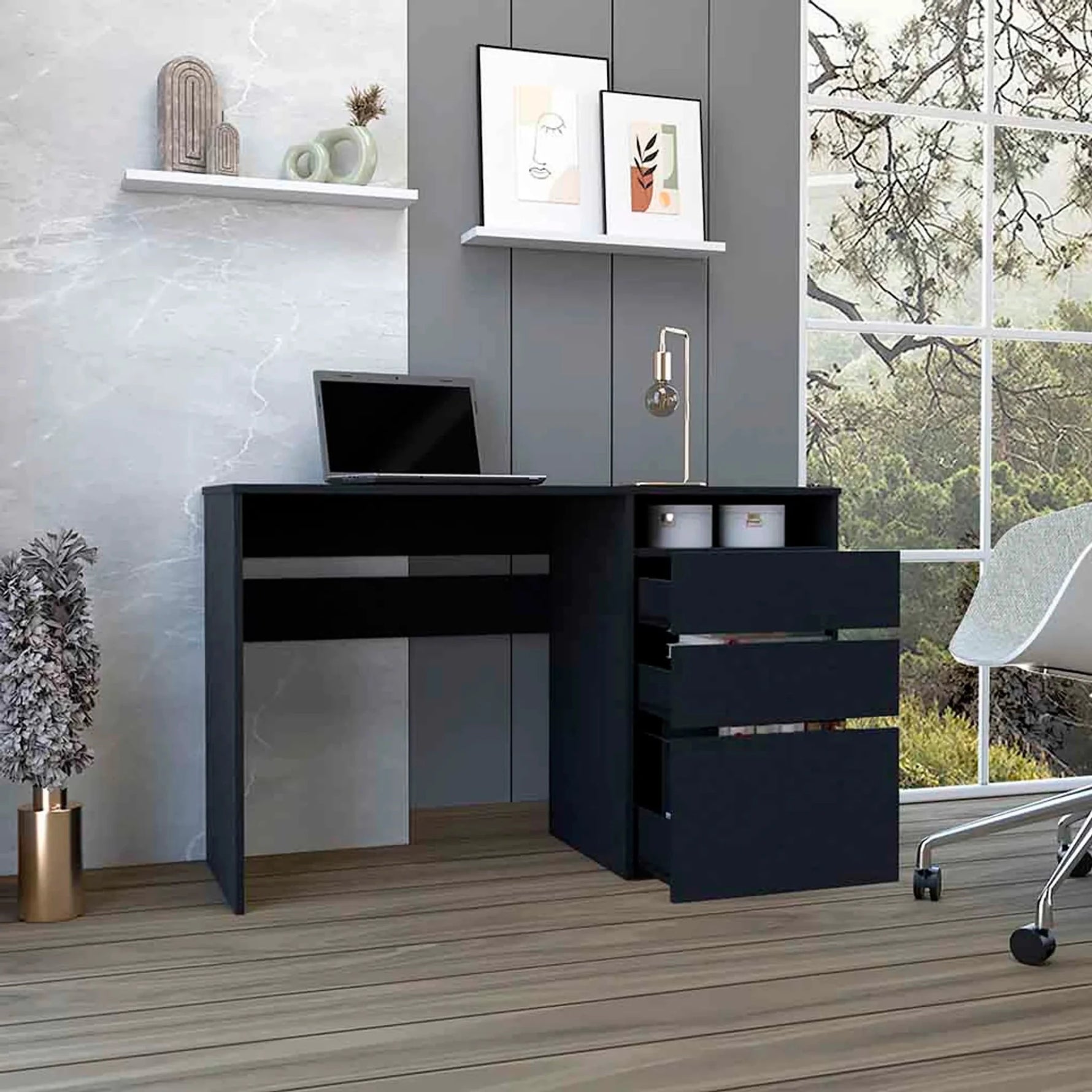 Dublin Three Drawer Computer Desk, One Shelf-AMAZON FACTORY