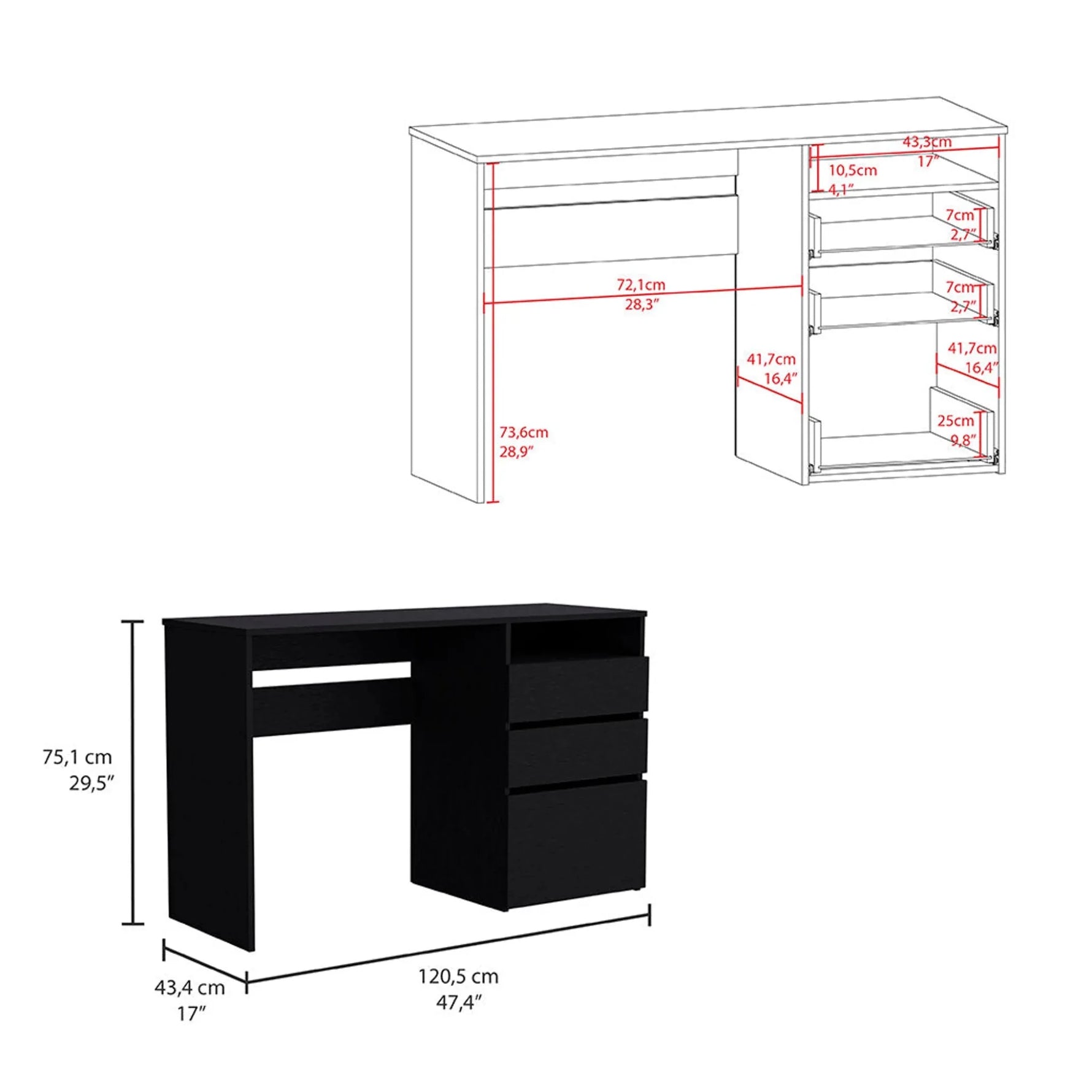 Dublin Three Drawer Computer Desk, One Shelf-AMAZON FACTORY