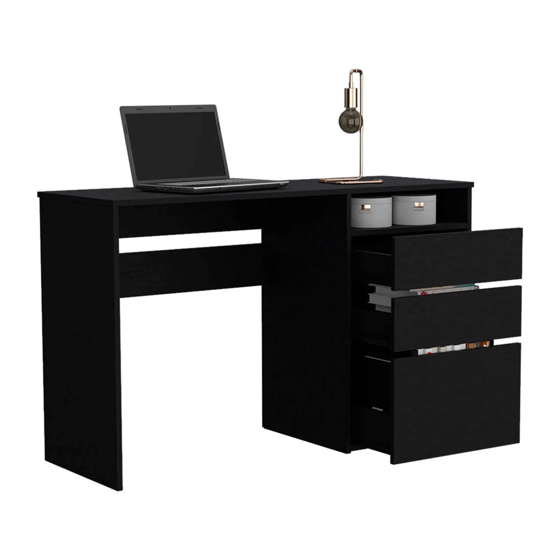 Dublin Three Drawer Computer Desk, One Shelf-AMAZON FACTORY