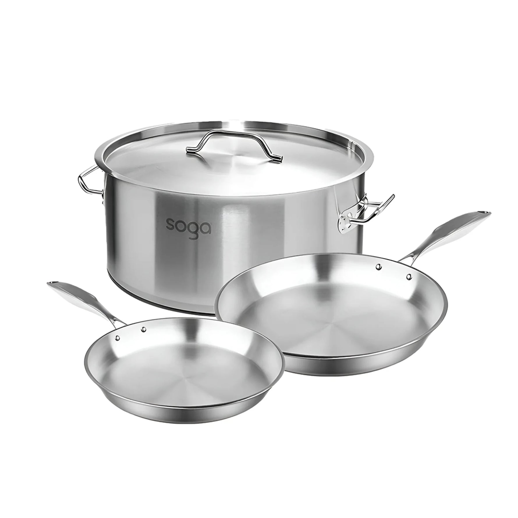 Essential Cooking Stainless Steel Fry Pans + L Stock Pot, Silver-AMAZON FACTORY