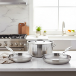 Essential Cooking Stainless Steel Fry Pans + L Stock Pot, Silver-AMAZON FACTORY