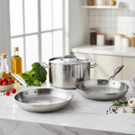 Essential Cooking Stainless Steel Fry Pans + L Stock Pot, Silver-AMAZON FACTORY