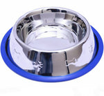 Etched Stainless Steel Dog Bowls with Blue Silicone Base - AMAZON FACTORY