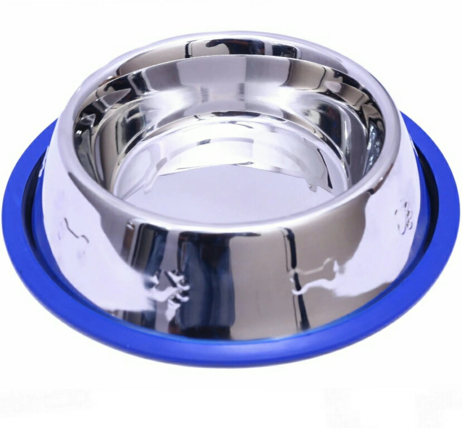 Etched Stainless Steel Dog Bowls with Blue Silicone Base - AMAZON FACTORY