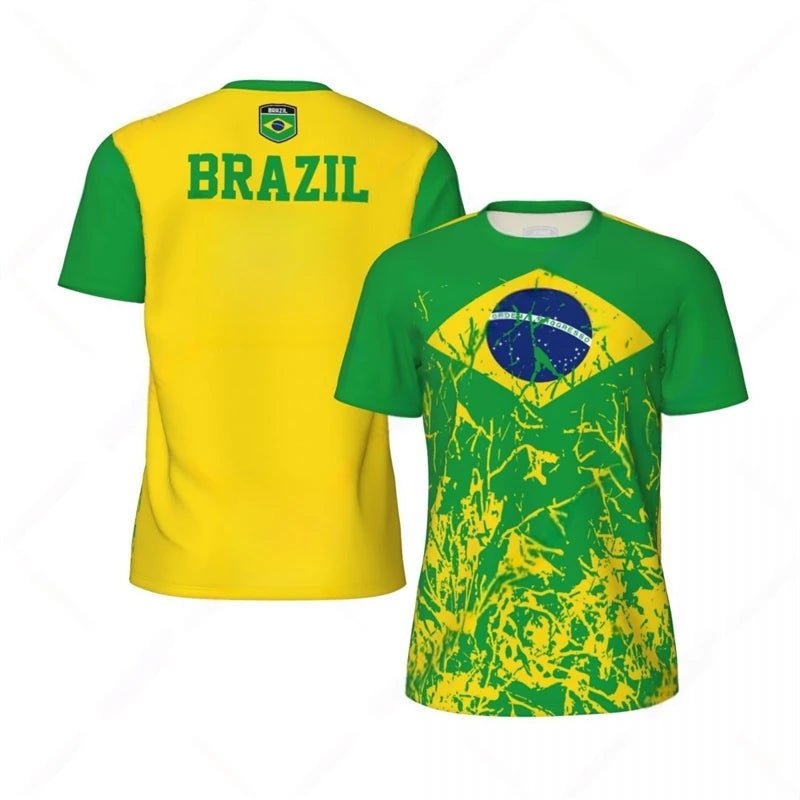 Fashion Brazil Flag Graphic Football T Shirts For Men Summer Trend 3D National Emblem Printed T-shirts Casual Oversized Tees-AMAZON FACTORY