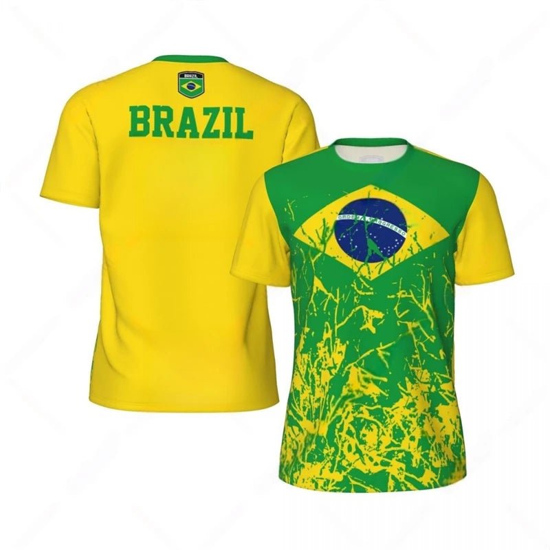 Fashion Brazil Flag Graphic Football T Shirts For Men Summer Trend 3D National Emblem Printed T-shirts Casual Oversized Tees-AMAZON FACTORY