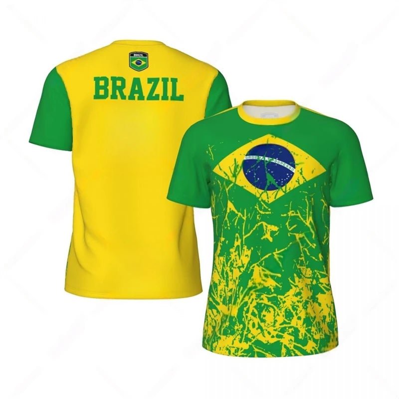Fashion Brazil Flag Graphic Football T Shirts For Men Summer Trend 3D National Emblem Printed T-shirts Casual Oversized Tees-AMAZON FACTORY