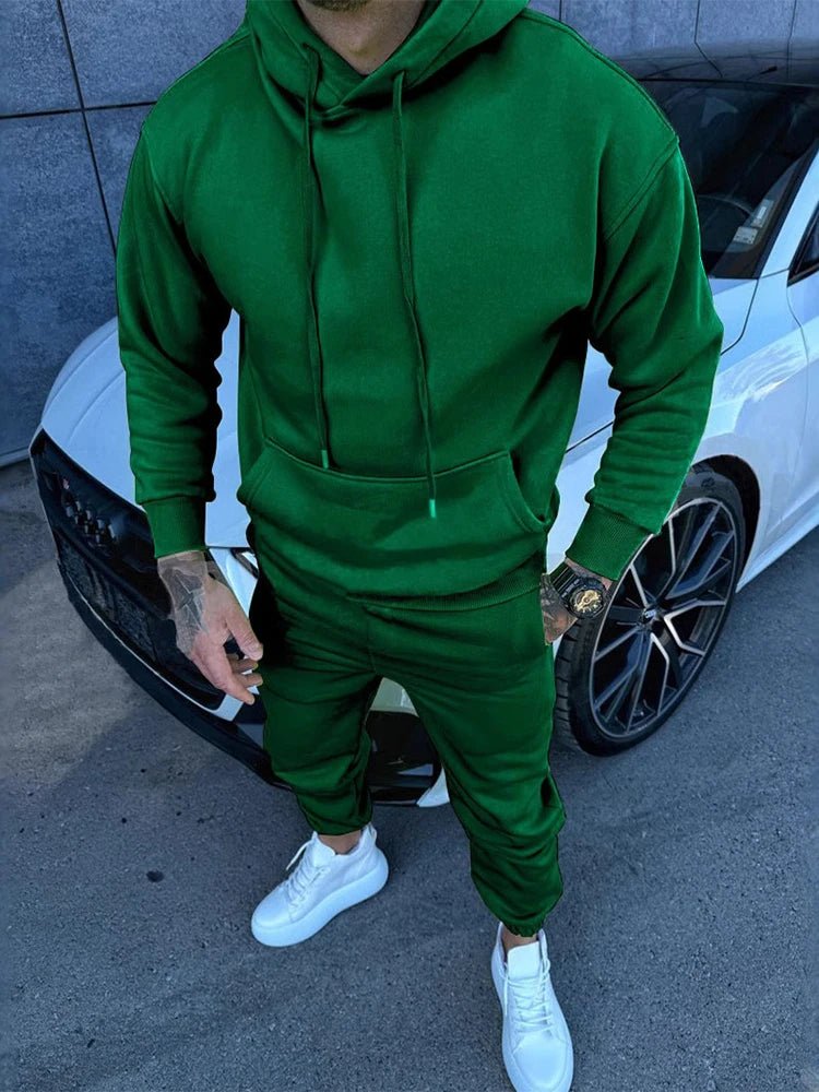 Fashion Pure Color Tracksuits Mens 2024 Fall Casual Long Sleeve Hoodies And Pants Two Piece Sets Men Stylish Slim Fit Sweatsuits-AMAZON FACTORY