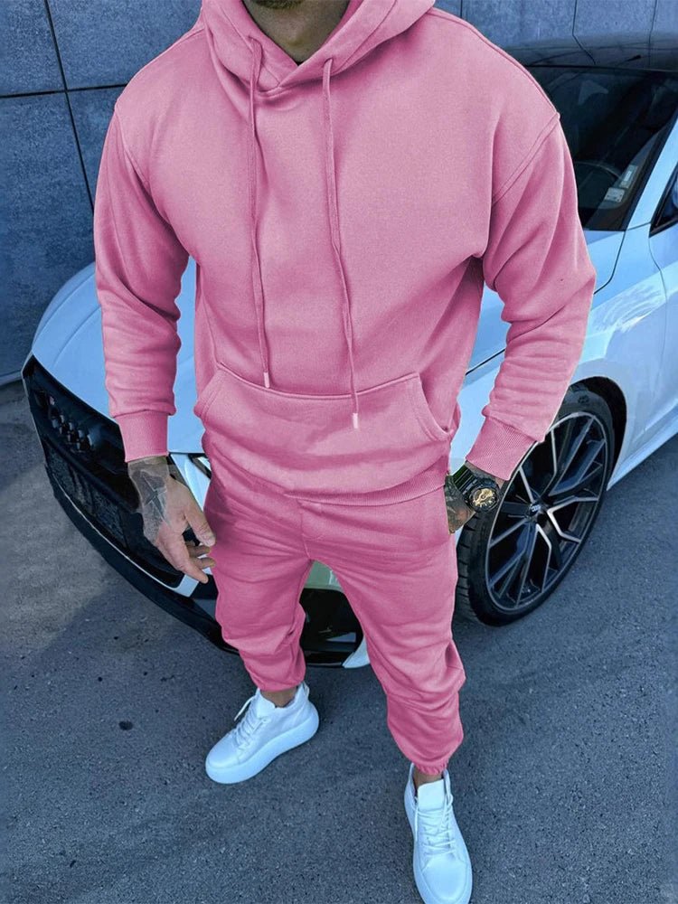 Fashion Pure Color Tracksuits Mens 2024 Fall Casual Long Sleeve Hoodies And Pants Two Piece Sets Men Stylish Slim Fit Sweatsuits-AMAZON FACTORY