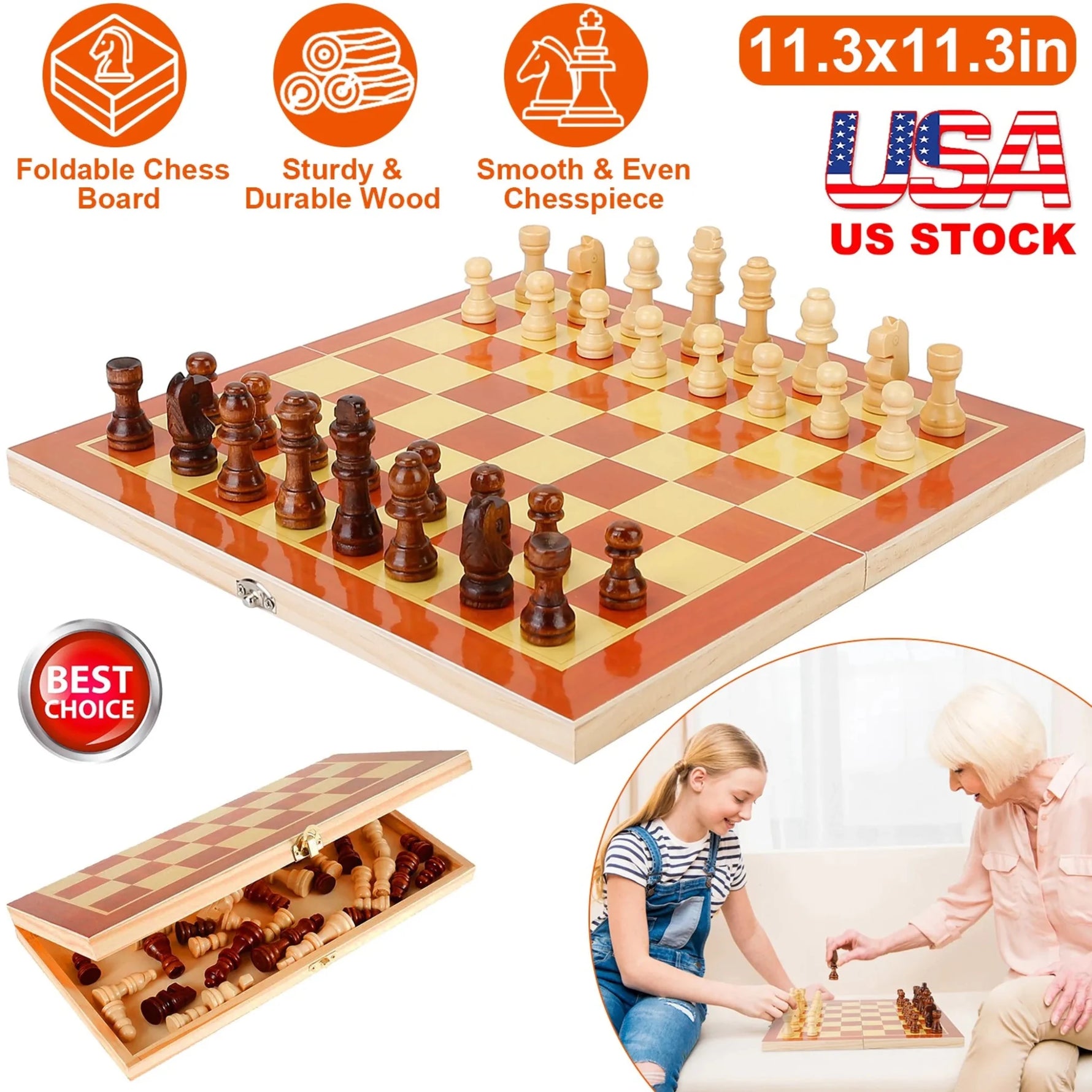 Folding Board Game Set Portable Travel Wooden Chess Set-AMAZON FACTORY
