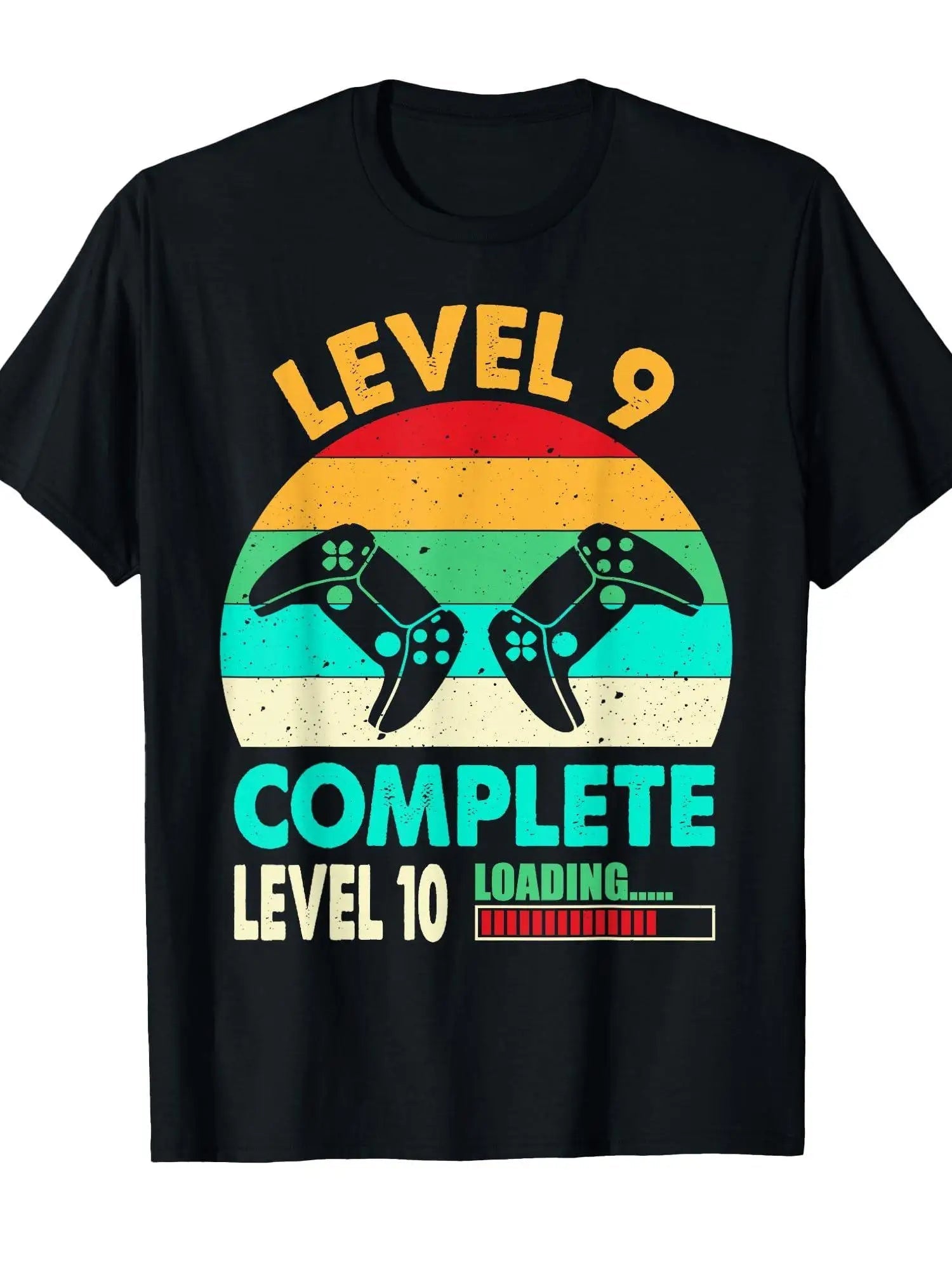Fun Gamer 9th Anniversary Wedding Anniversary Retro Level 9 Complete T-shirt | Black Regular Fit Round Neck-AMAZON FACTORY