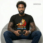 Funny T Shirt Men Women Cotton Casual Tee Gamer Cat Shirt I Paused My Game Gift for Gamers-AMAZON FACTORY
