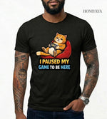 Funny T Shirt Men Women Cotton Casual Tee Gamer Cat Shirt I Paused My Game Gift for Gamers-AMAZON FACTORY
