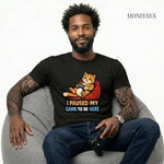Funny T Shirt Men Women Cotton Casual Tee Gamer Cat Shirt I Paused My Game Gift for Gamers-AMAZON FACTORY