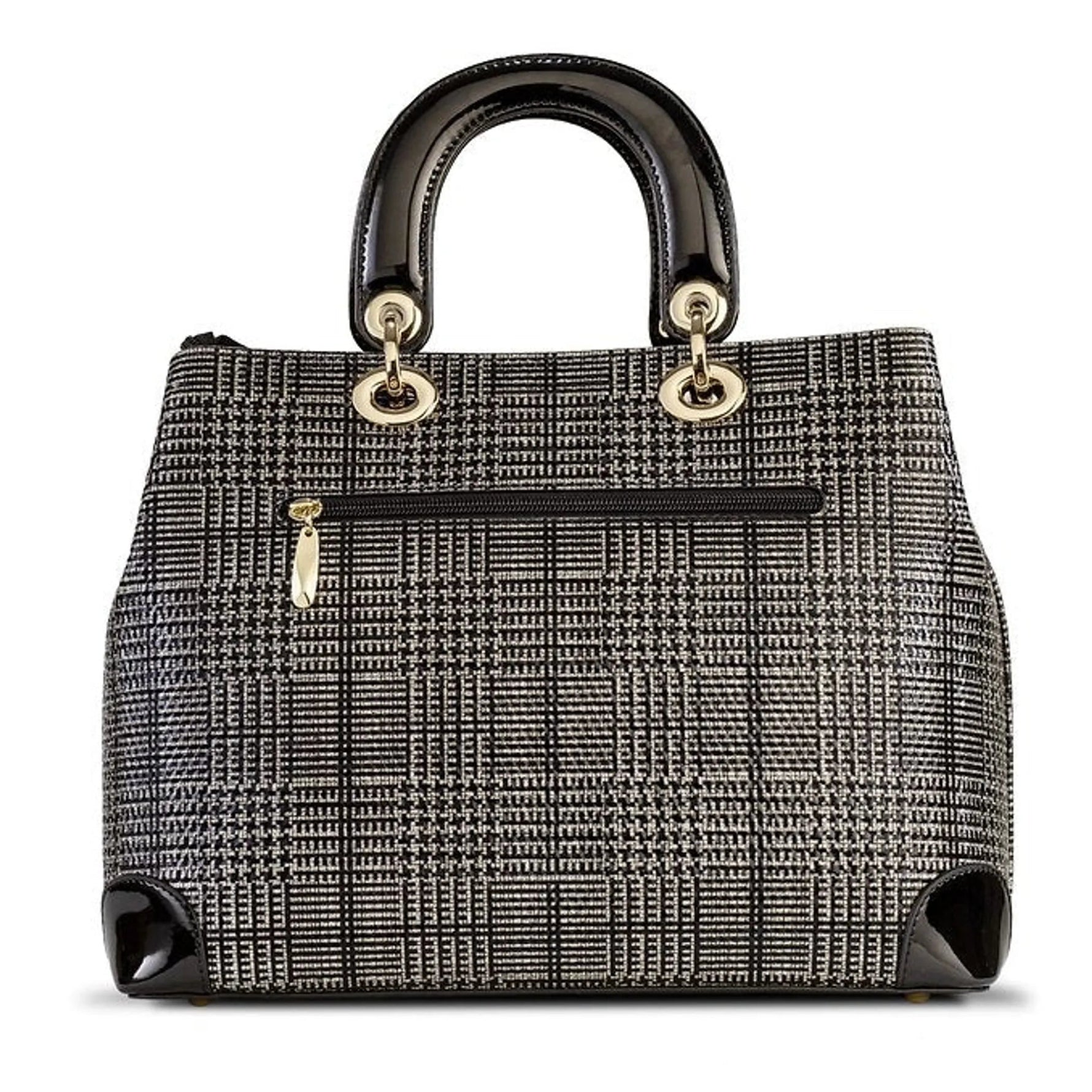 Galina Tweed Leather Sparkling Black and Silver Print (Large) Handbag - AMAZON FACTORY