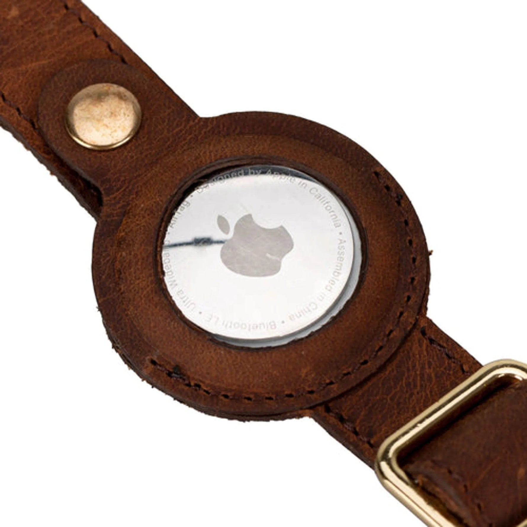 Golden Leather Dog Collars with Apple AirTag Slot - AMAZON FACTORY