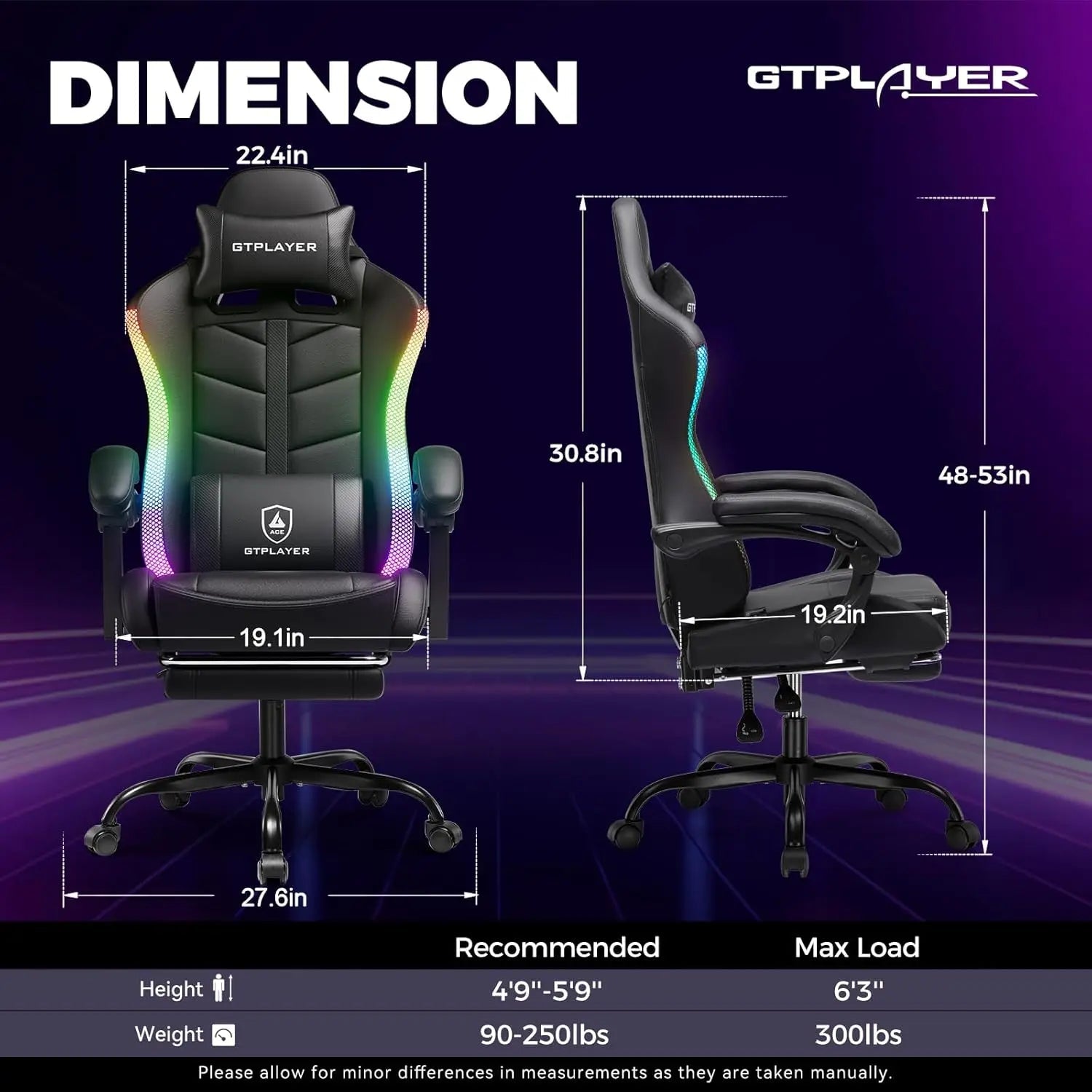 GTPLAYER RGB Gaming Chair with Footrest, Computer Gaming Chair with LED Lights for Adults, Height Adjustable PC Gamer Chair-AMAZON FACTORY