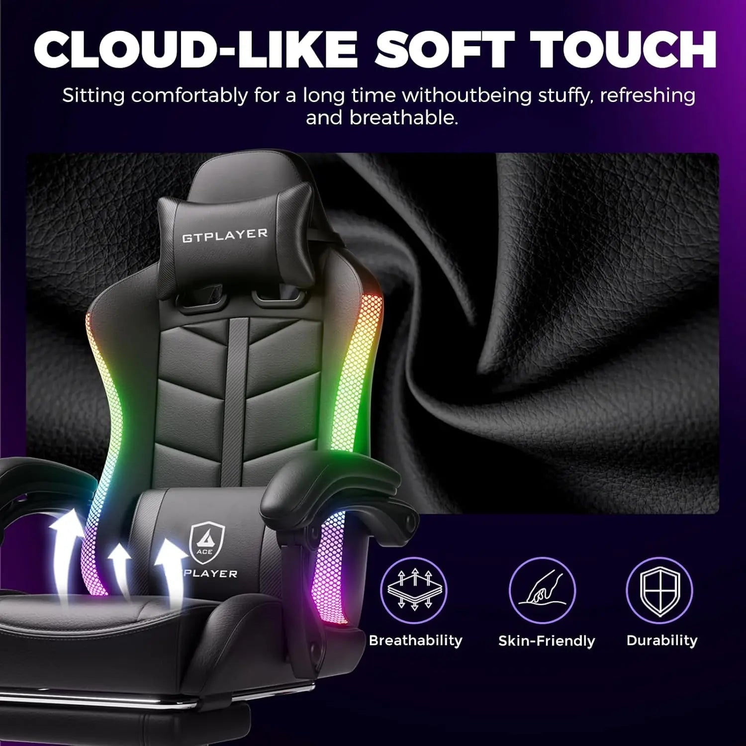 GTPLAYER RGB Gaming Chair with Footrest, Computer Gaming Chair with LED Lights for Adults, Height Adjustable PC Gamer Chair-AMAZON FACTORY