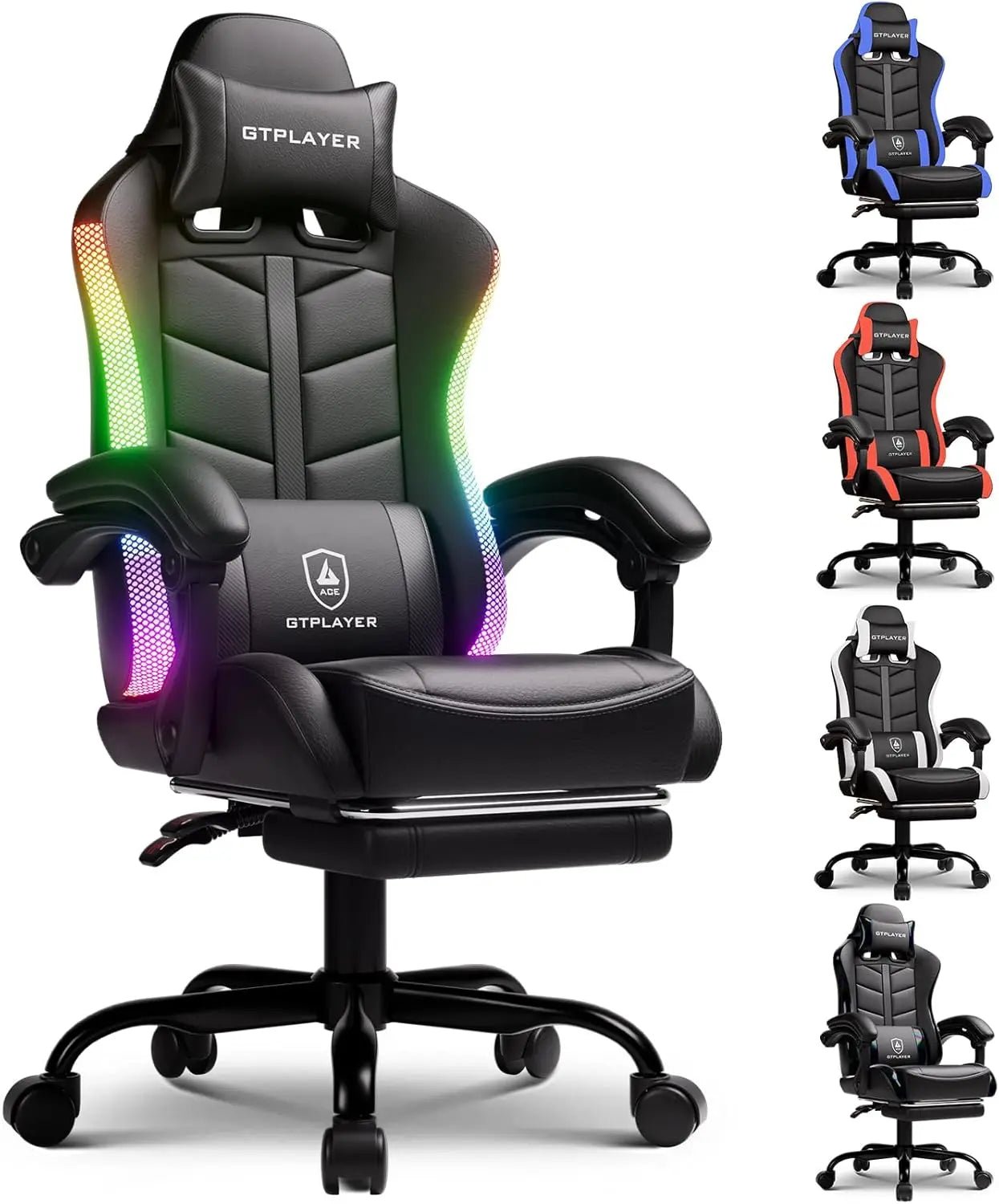 GTPLAYER RGB Gaming Chair with Footrest, Computer Gaming Chair with LED Lights for Adults, Height Adjustable PC Gamer Chair-AMAZON FACTORY