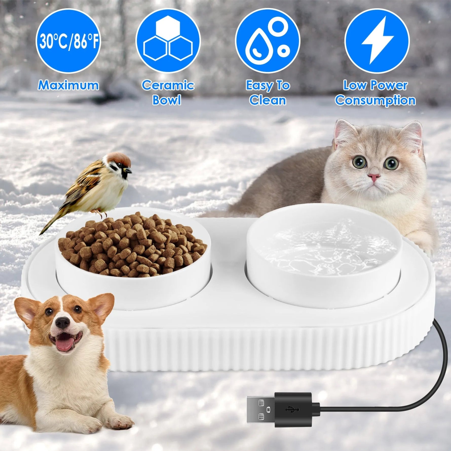 Heated Water Bowl For Dogs And Cats Ceramic Heated Pet - AMAZON FACTORY